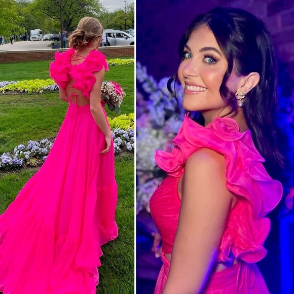 Mac Duggal Indy 6711 Gown 8 Hot Pink Ruffle Corset Back Evening Dress Formal - Picture 11 of 12